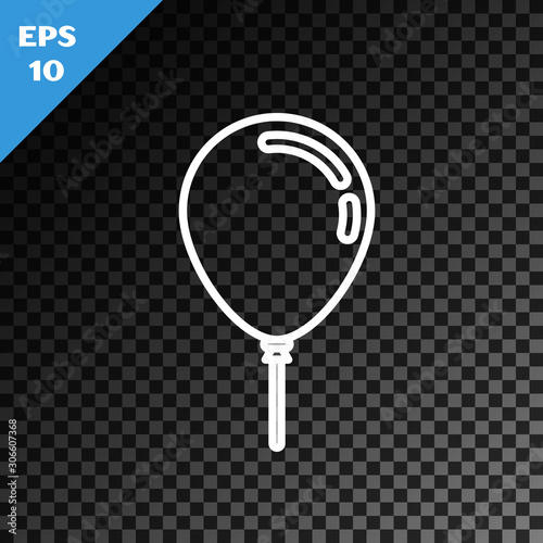 White line Balloon with ribbon icon isolated on transparent dark background. Vector Illustration