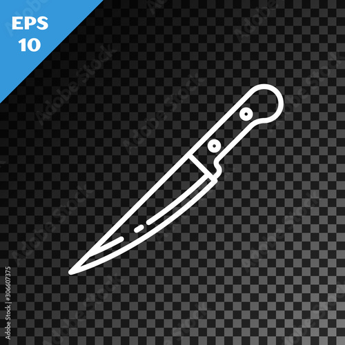 White line Knife icon isolated on transparent dark background. Cutlery symbol. Vector Illustration