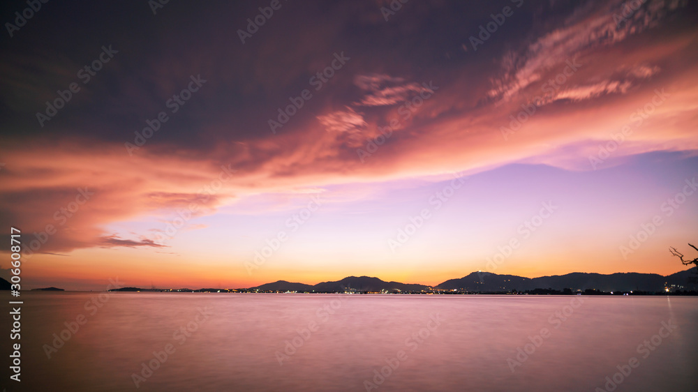 Long exposure image of Dramatic sky seascape sunset scenery view Beautiful light nature background
