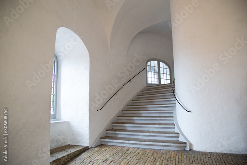 Staircase and empty corridor in the Round Tower an old observatory, build in 1637, Copenhagen, Denmark photo