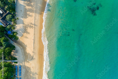 Landscape nature scenery view of Beautiful tropical sea with Sea coast view in summer season image by Aerial view drone shot, high angle view.