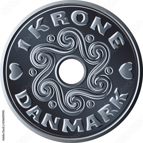 Photos Danish money one krone coin with hole in the middle