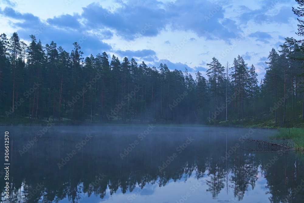 Beautiful misty lake in Finland