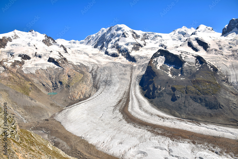 Majestic Gorner Glacier (Gornergrat) with Monte Rosa in the Swiss Alps  (with clear blue skies), Zermatt, Switzerland Photos | Adobe Stock