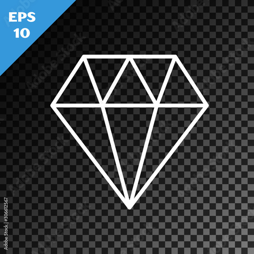 White line Diamond icon isolated on transparent dark background. Jewelry symbol. Gem stone. Vector Illustration