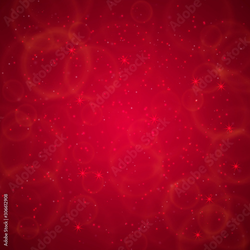 Christmas red bokeh effect abstract background. Blurred backdrop with glowing defocused lights. Easy to edit template for your holidays designs.