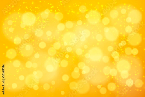 Christmas golden bokeh effect abstract background. Blurred backdrop with glowing defocused lights. Easy to edit template for your holidays designs.