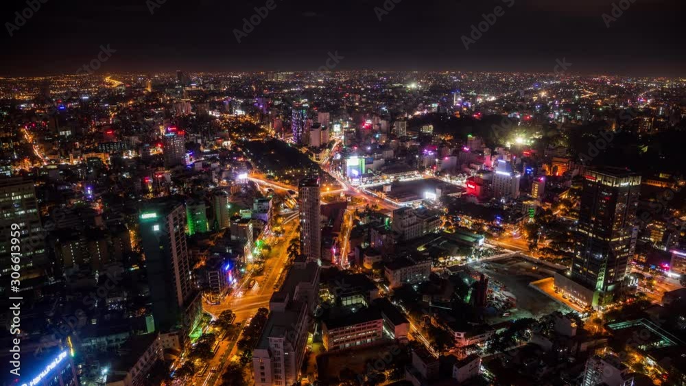 High angle view of Ho Chi Minh City downtown, Vietnam time lapse by night High angle view of Ho Chi Minh City downtown, Vietnam time lapse by night