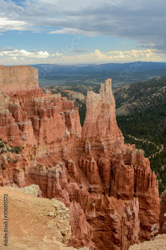 Intriguing rock spires at Paria View in Bryce Canyon National Park, Utah, USA. Portrait orientation.