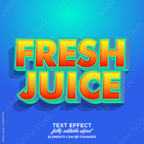 Fresh juice sticker font effect, cool 3D text style