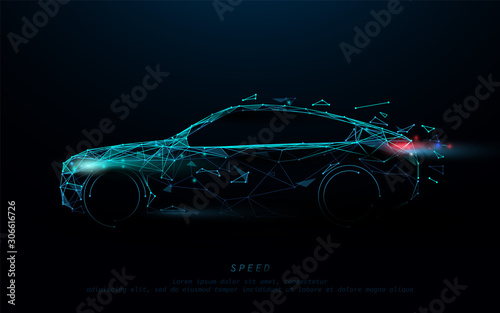 Abstract futuristic high speed sports car. Car logo form lines, triangles and particle style design. Illustration vector photo