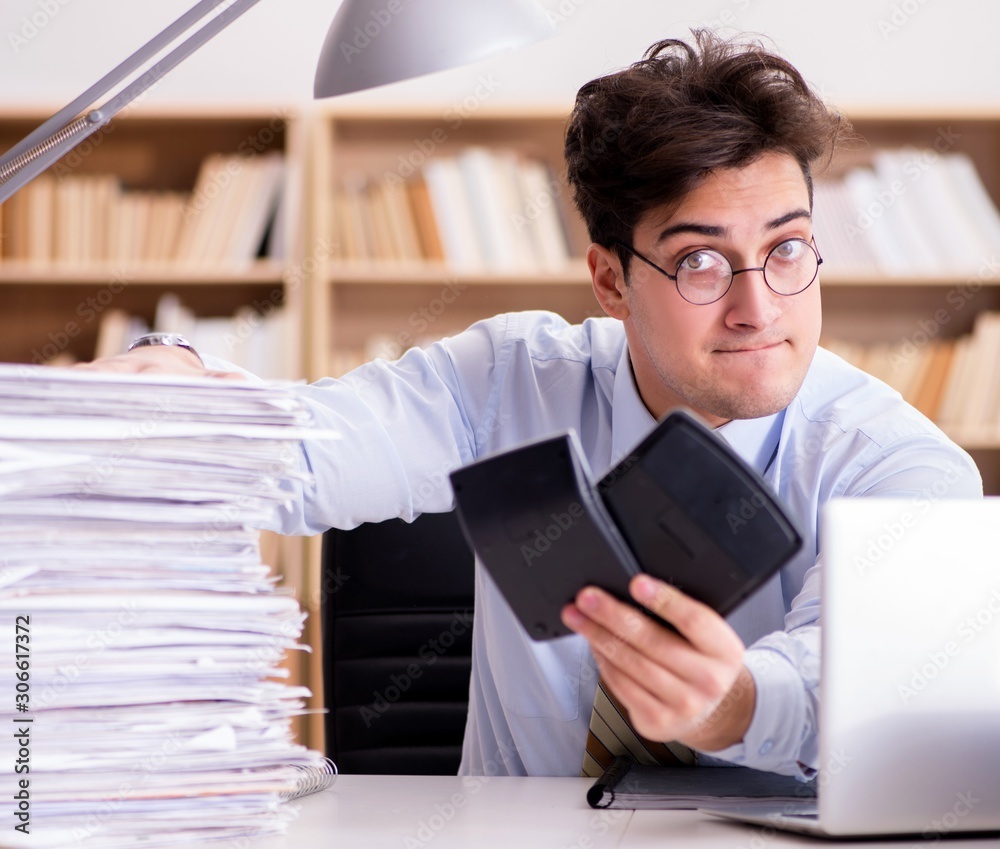 Funny accountant bookkeeper working in the office