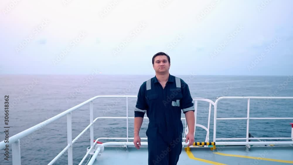Marine Deck Officer or Chief mate on deck of offshore vessel or ship.