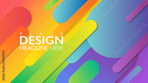Rainbow geometric round objects abstract background. Colorful LGBTQ pride banner. Vector illustration template.