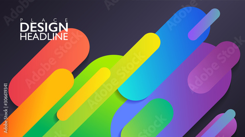 Rainbow geometric abstract round objects on dark background. Colorful LGBTQ pride banner. Vector illustration template.