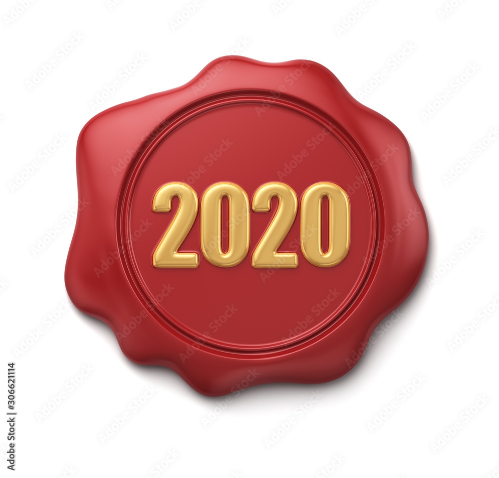 3D render. New Year 2020. Holiday illustration of a gold wax seal with the numbers 2020. 3D render. New Year 2020. Holiday illustration of a gold wax seal with the numbers 2020.