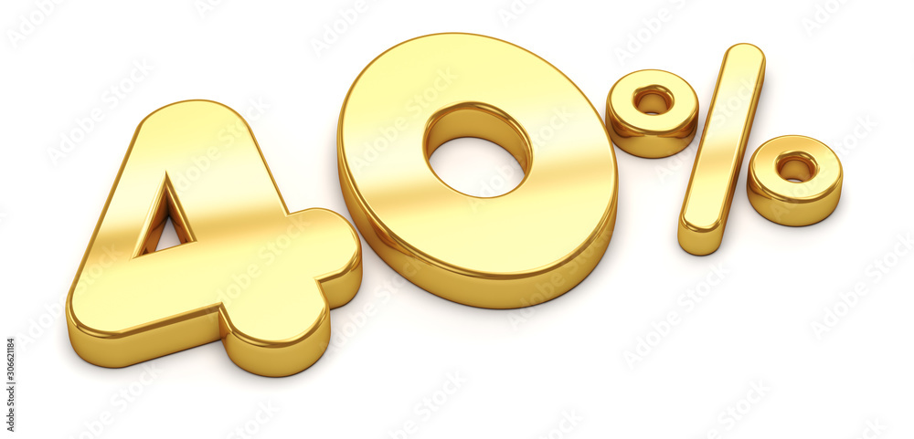 3d render illustration. Golden forty percent on a white background. Illustration for advertising. 3d render illustration. Golden forty percent on a white background. Illustration for advertising.