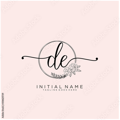 DE Letter Initial beauty monogram and elegant logo design, handwriting logo of initial signature, wedding, fashion, floral and botanical with creative template design.