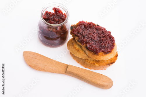 Bread with sweet cherry jam