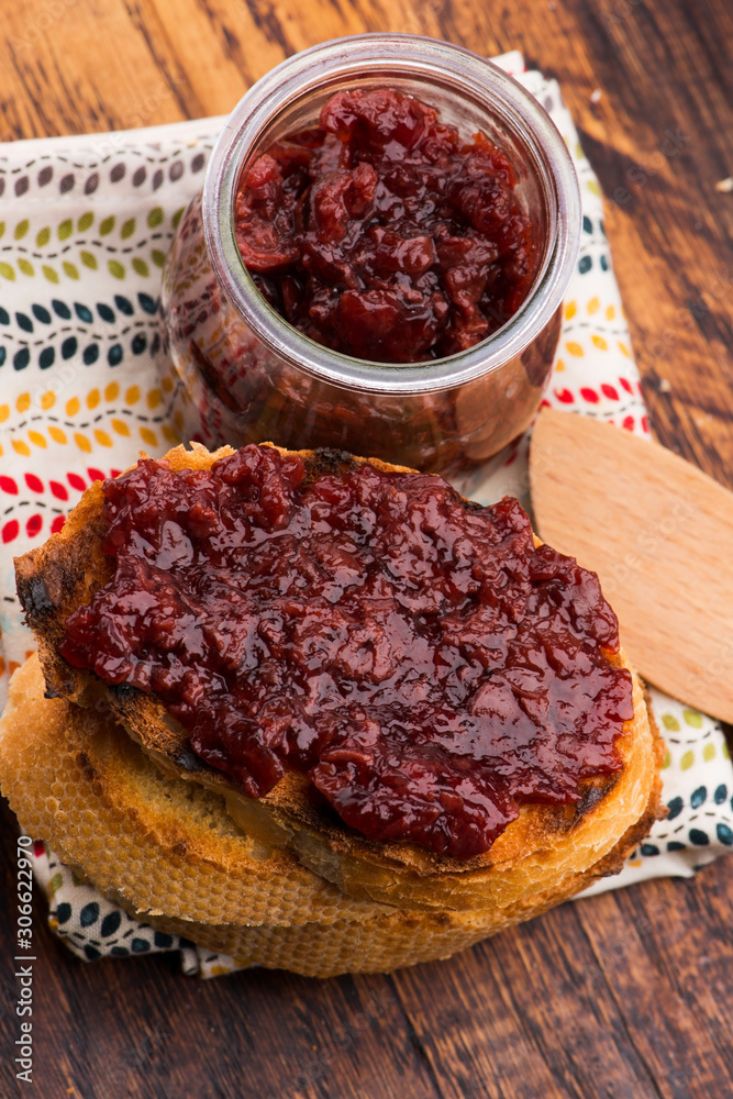 Bread with sweet cherry jam Bread with sweet cherry jam