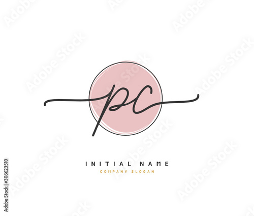 P C PC Beauty vector initial logo, handwriting logo of initial signature, wedding, fashion, jewerly, boutique, floral and botanical with creative template for any company or business.