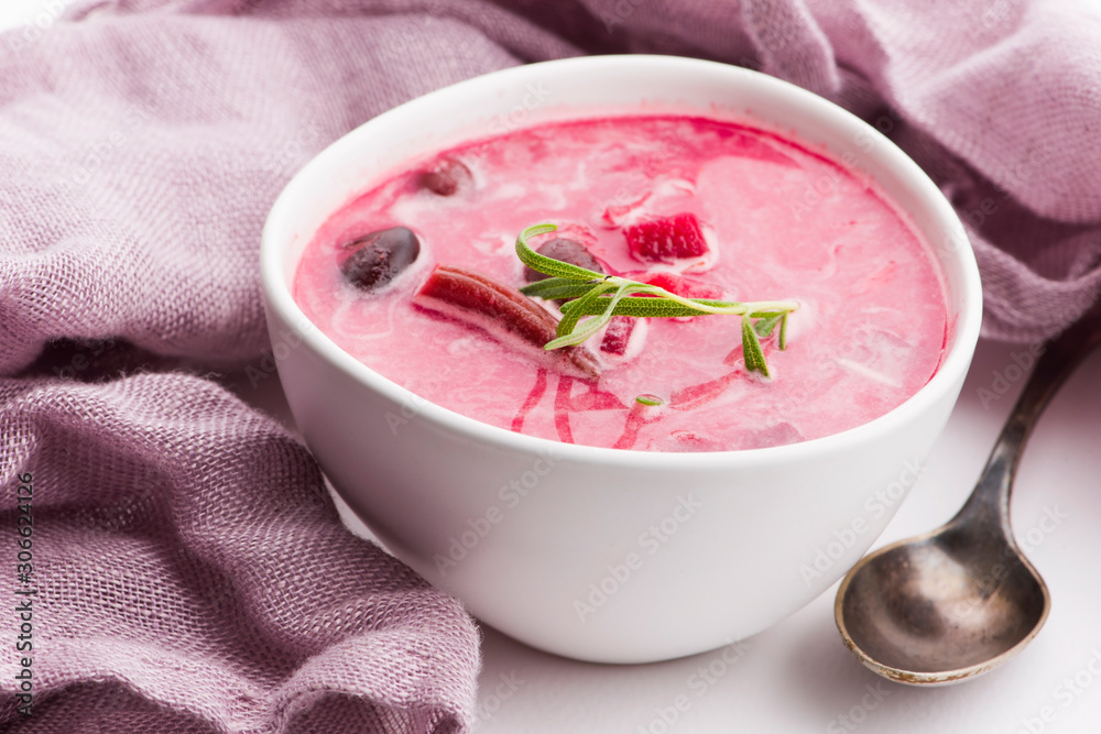 Beet root european soup called borscht with parsley