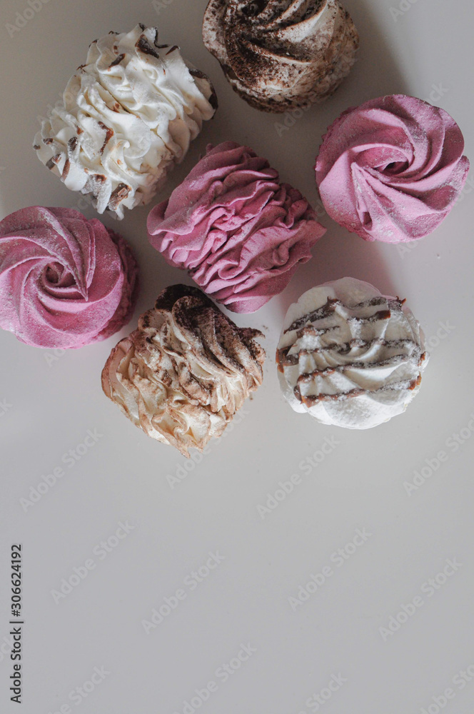Group of homemade marshmallow berry zephyr on white background Group of homemade marshmallow berry zephyr on white background