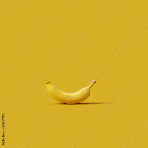 Banana on mellow yellow background. 3d rendering