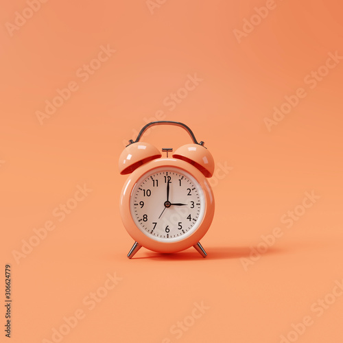 Alarm clock on Cantaloupe color background. 3d rendering
