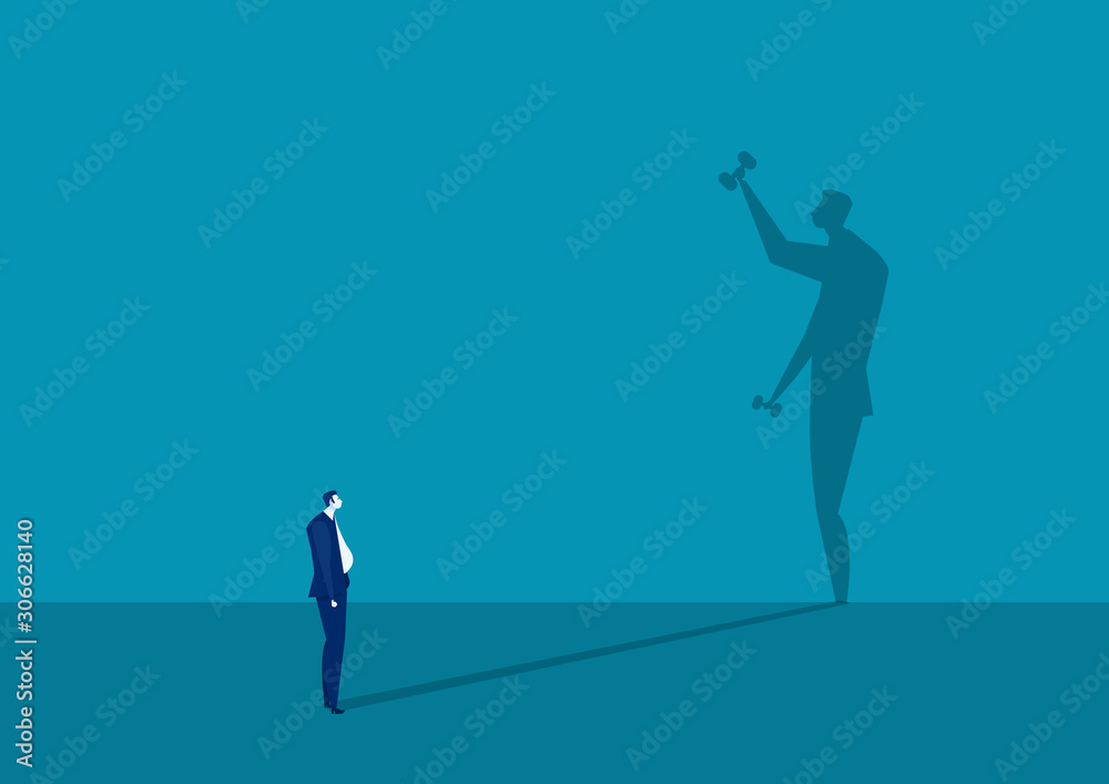 businessman looking big shadow for plan program diet belly healthcare himself concept businessman looking big shadow for plan program diet belly healthcare himself concept
