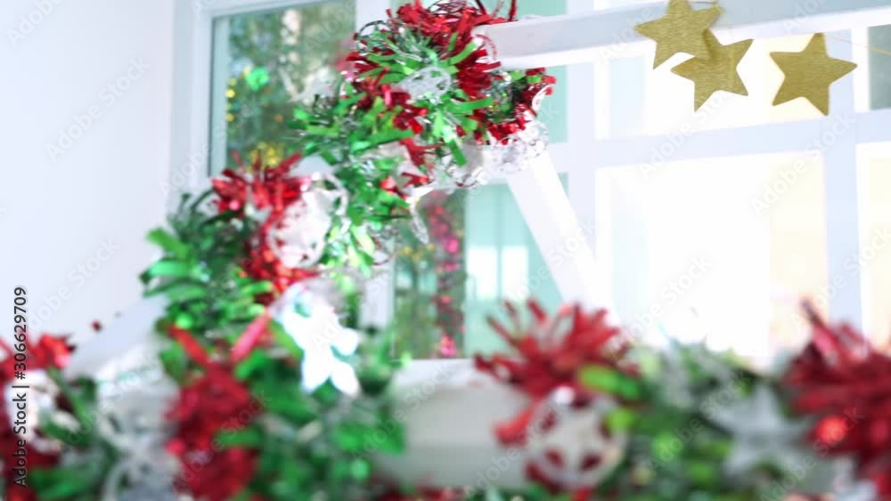 Christmas and new year glitter and star decorated at home, slow-motion Christmas and new year glitter and star decorated at home, slow-motion
