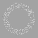 Christmas background with holiday wreath and simple decorations. Vector