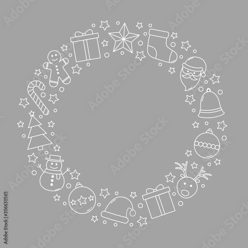 Christmas background with holiday wreath and simple decorations. Vector