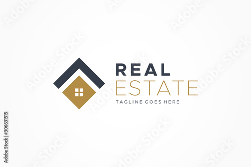 Black Gold Real Estate Logo. Construction Architecture Building Logo Design Template Element