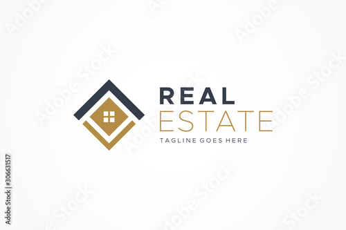 Black Gold Real Estate Logo. Construction Architecture Building Logo Design Template Element