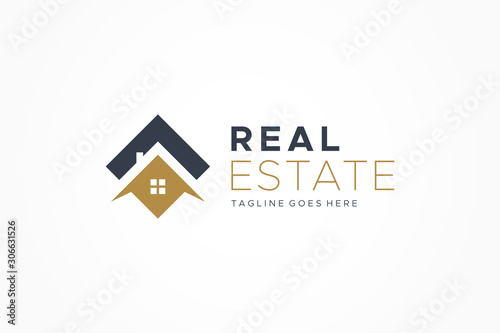 Black Gold Real Estate Logo. Construction Architecture Building Logo Design Template Element