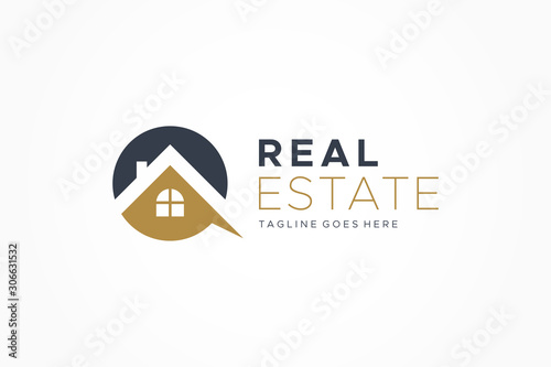 Black Gold Real Estate Logo. Construction Architecture Building Logo Design Template Element