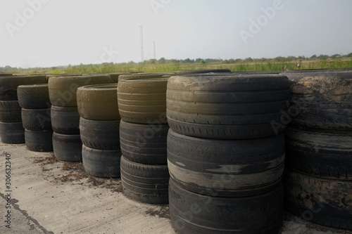 Used car tires pile in the yard