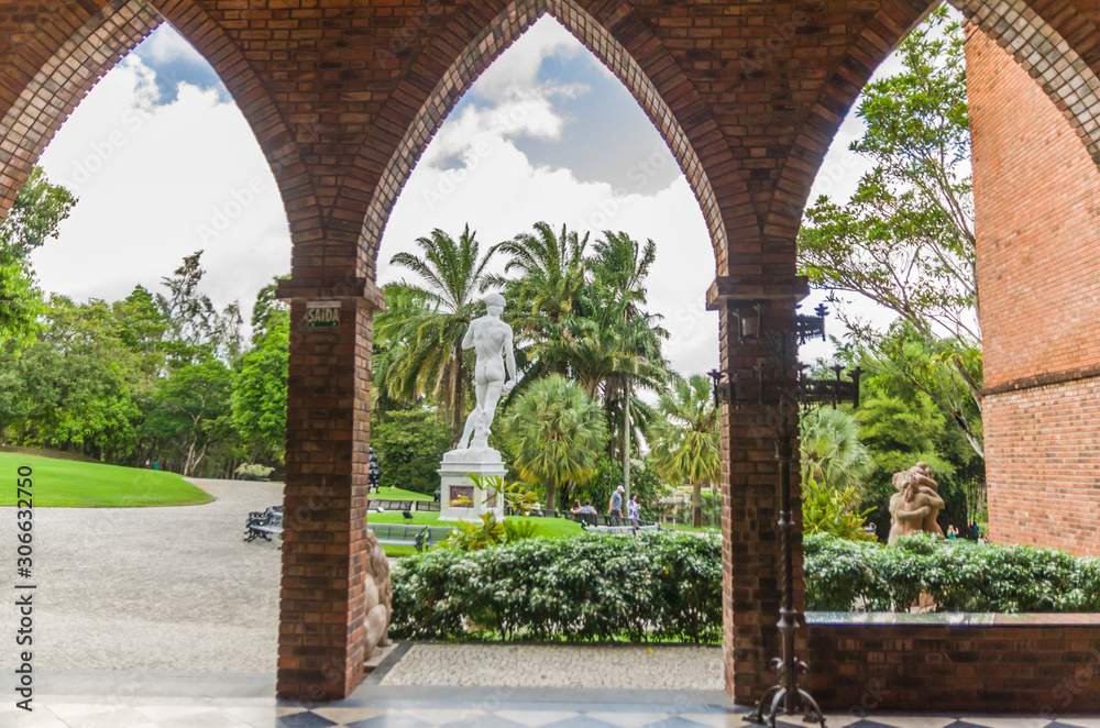 Obraz premium RECIFE, PE, BRAZIL - NOVEMBER 19, 2019: The historic architecture of Instituto Ricardo Brennand museum in Recife, Pernambuco, Brazil.