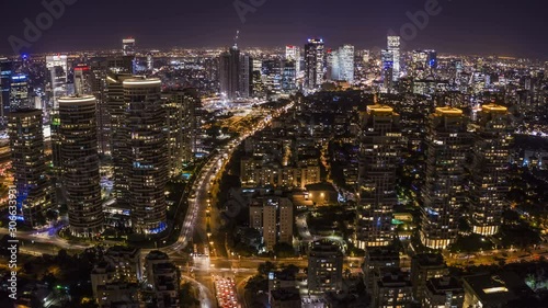 Wallpaper Mural [Hyper Lapse] Tel Aviv city center at night, Israel, 4k aerial drone view  Torontodigital.ca
