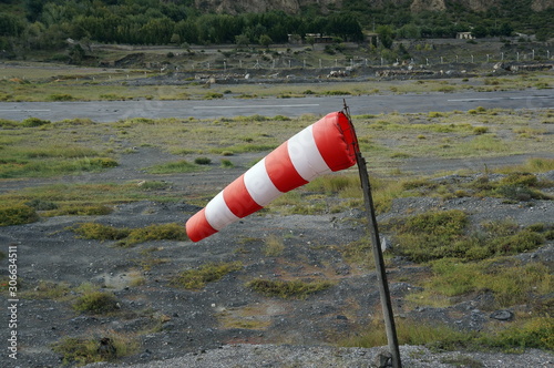 Striped windsock at a local small airfield in Jomsom, Nepal.