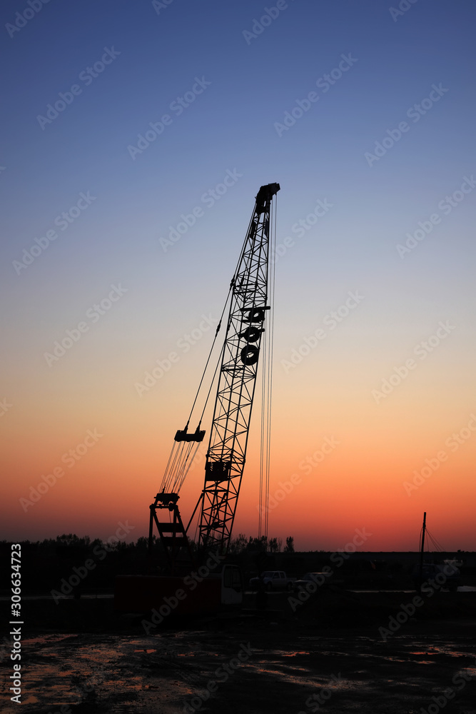 In the evening, The bridge is under construction In the evening, The bridge is under construction