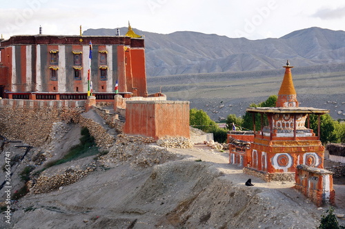 The road leads to Tsarang Gompa - the monastery of the Sakya sect, built in 1395. Trekking to the Upper Mustang closed area. Nepal.