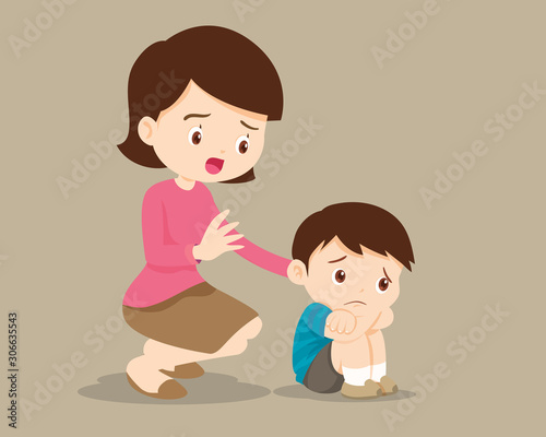 mother comforting Upset Elementary son