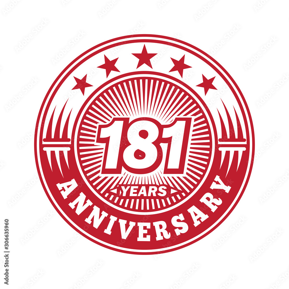  181 years logo. One hundred eighty one years anniversary celebration logo design. Vector and illustration.