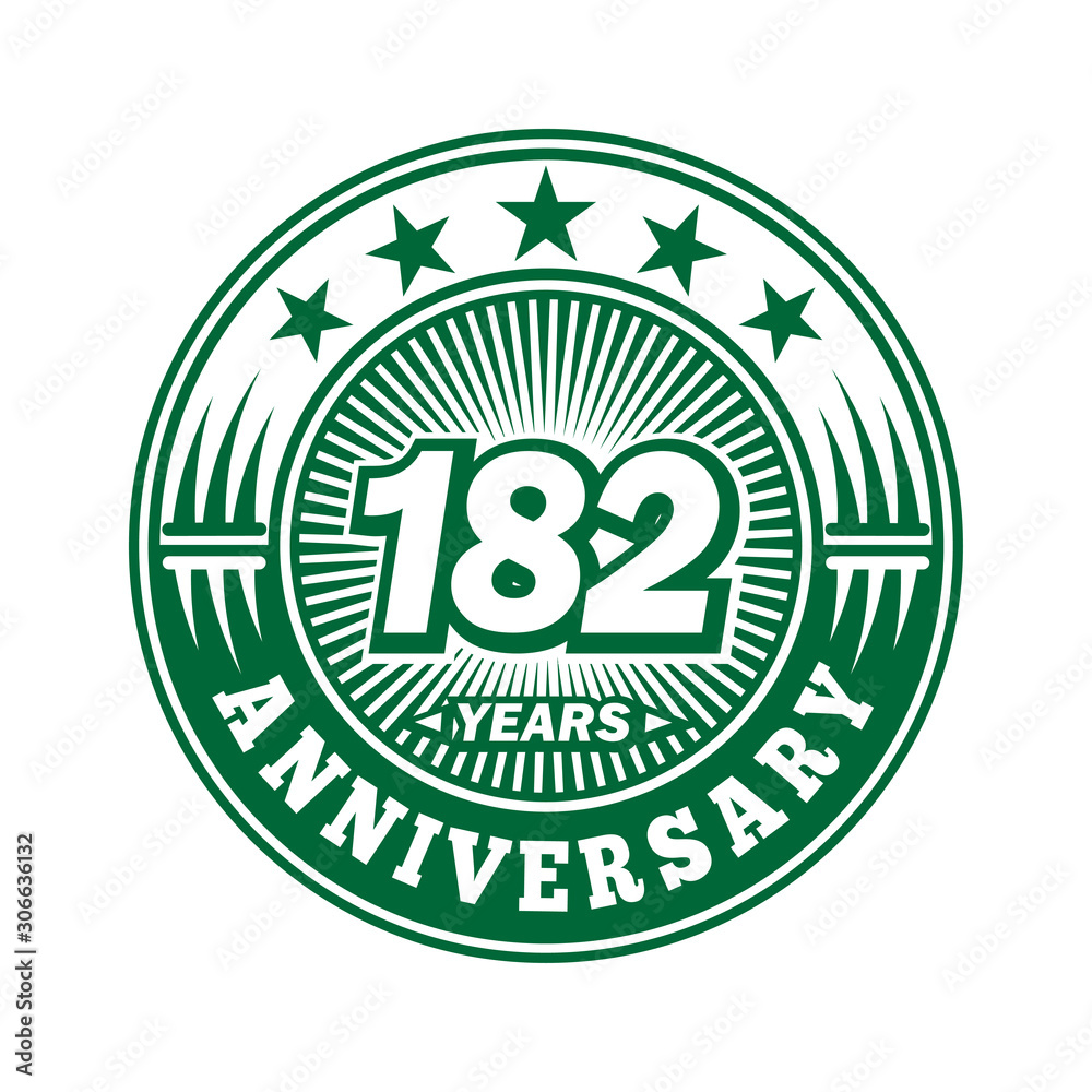  182 years logo. One hundred eighty two years anniversary celebration logo design. Vector and illustration.