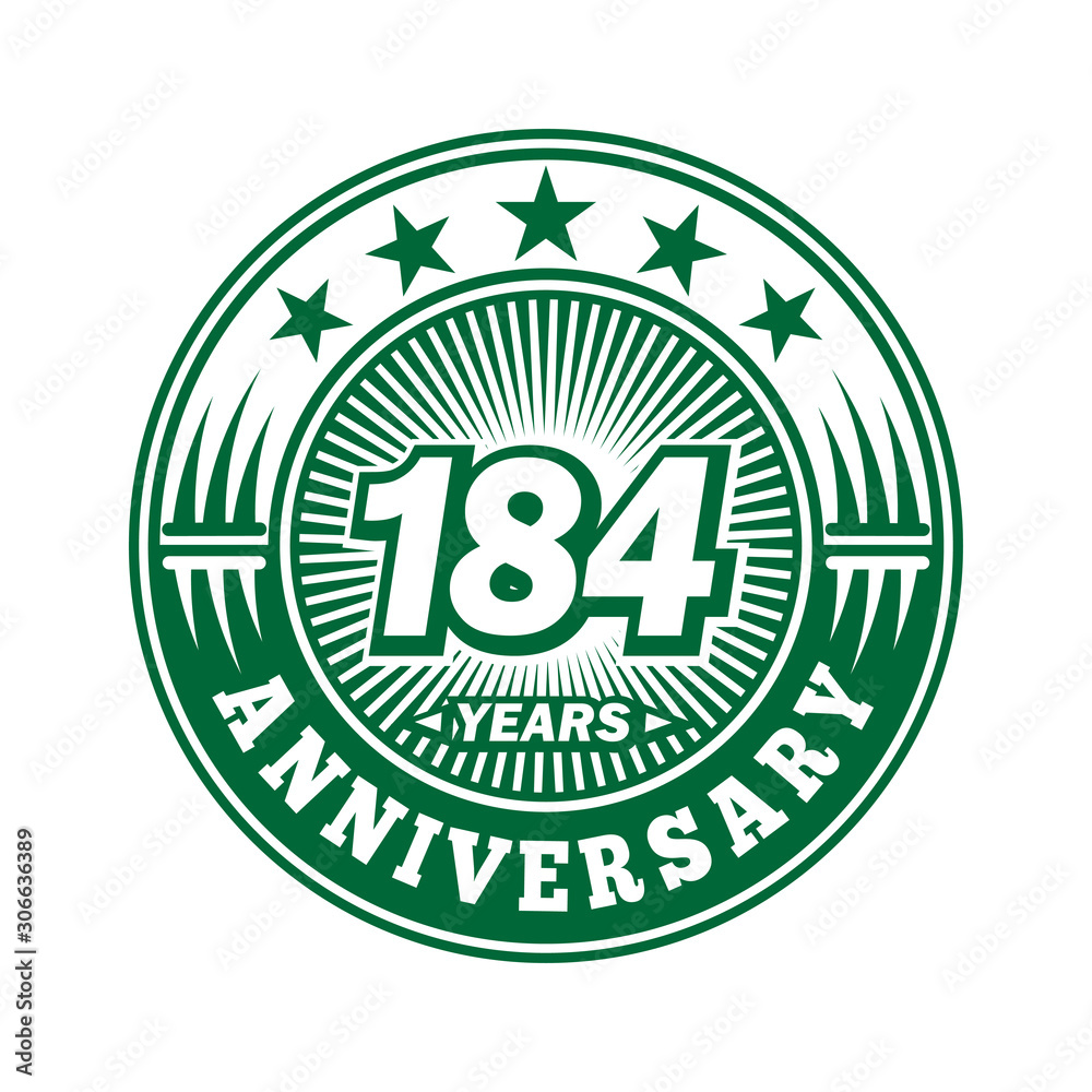  184 years logo. One hundred eighty four years anniversary celebration logo design. Vector and illustration.