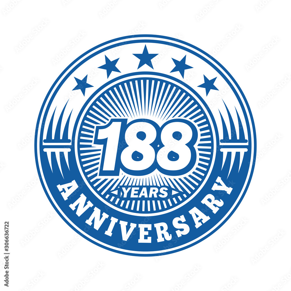 188 years logo. One hundred eighty eight years anniversary celebration logo design. Vector and illustration. 188 years logo. One hundred eighty eight years anniversary celebration logo design. Vector and illustration.