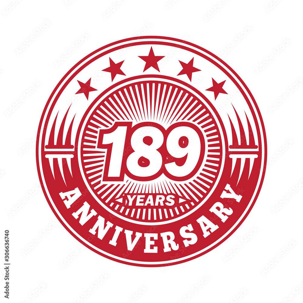  189 years logo. One hundred eighty nine years anniversary celebration logo design. Vector and illustration.