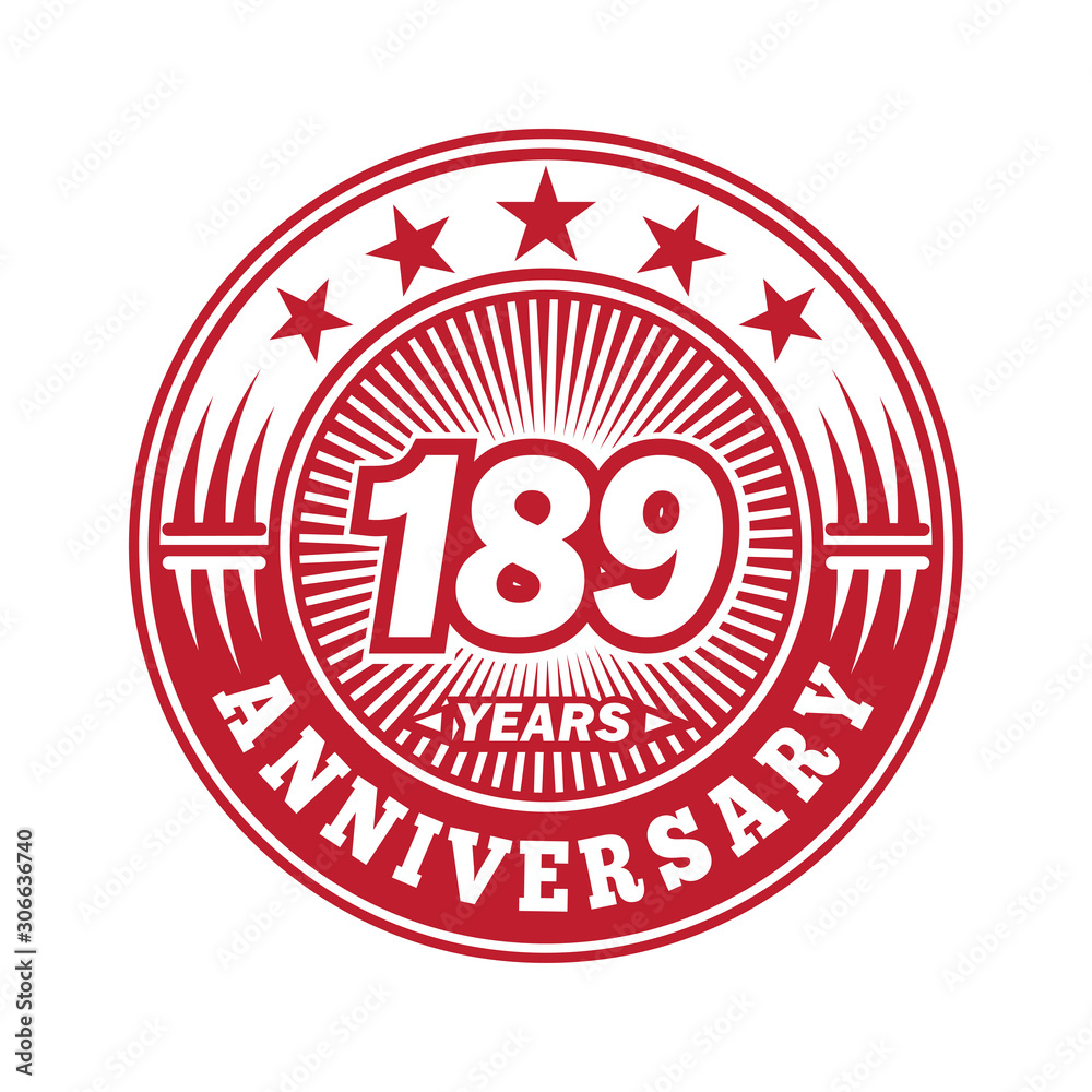 189 years logo. One hundred eighty nine years anniversary celebration logo design. Vector and illustration. 189 years logo. One hundred eighty nine years anniversary celebration logo design. Vector and illustration.